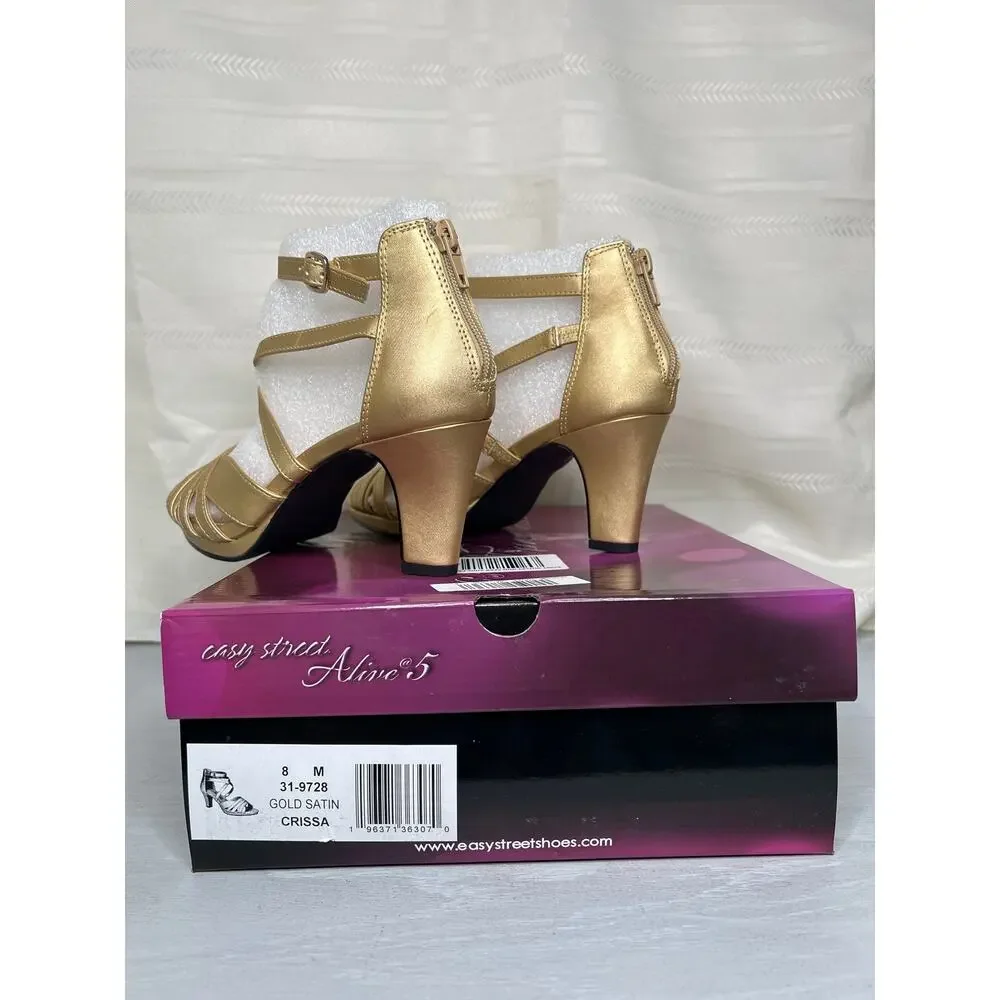 Easy Street Crissa Platform Dress Sandals Gold Satin Womens Size 8M